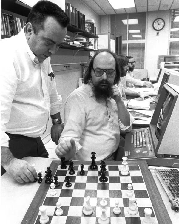 Joe Condon and Ken Thompson with Belle at Bell Labs, 1977